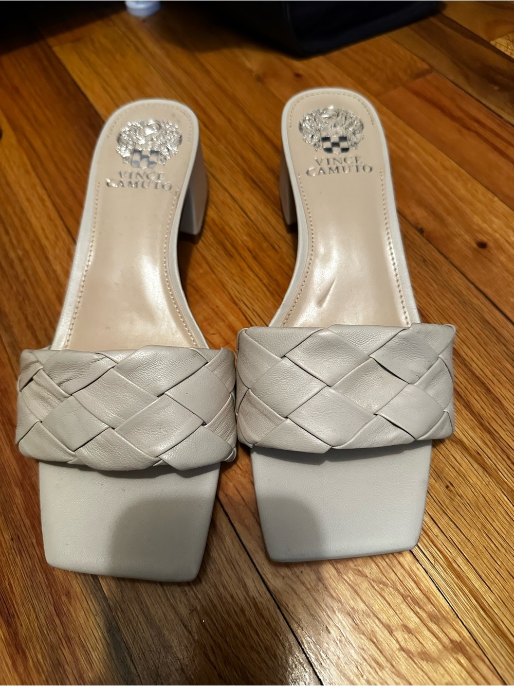 Vince Camuto Cream Braided Square-Toe Slide Heels